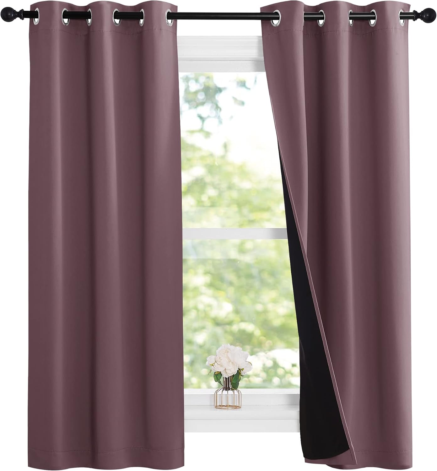 Nicetown Dry Rose 100% Blackout Lined Curtains, 2 Thick Layers Narrow Wide Window Treatment Panels Thermal Insulated Drapes for Kitchen Sma…