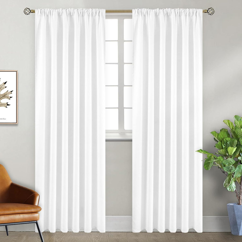 BGment Rod Pocket and Back Tab White Curtains for Bedroom - Thermal Insulated Room Darkening Curtains for Living Room, 2 Window Curtain Pan…
