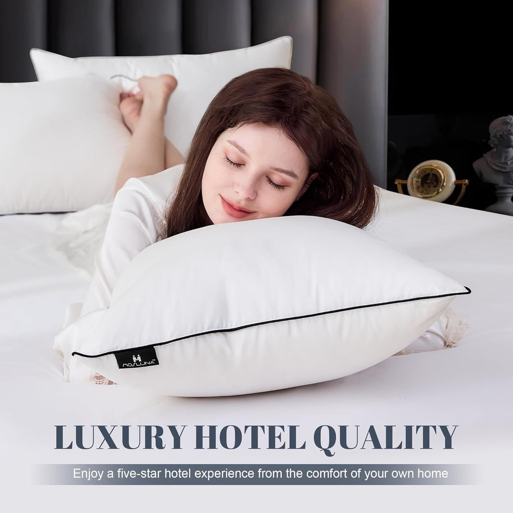 Mosluna Flat Feather Down Pillows for Sleeping Standard Size Set of 1, Thin Hotel Pillow 1 Pack with AiryfilTM Fillings, Soft Bed Pillow for…