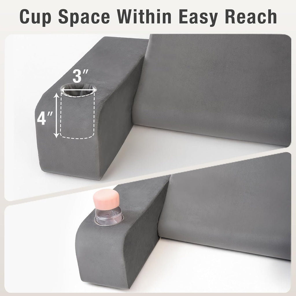 ENITYA 19" Back Support Pillow with Cup Space - Reading Pillow with Built-in Arms & Large Pockets, Removable Washable Cover, Wedge for…
