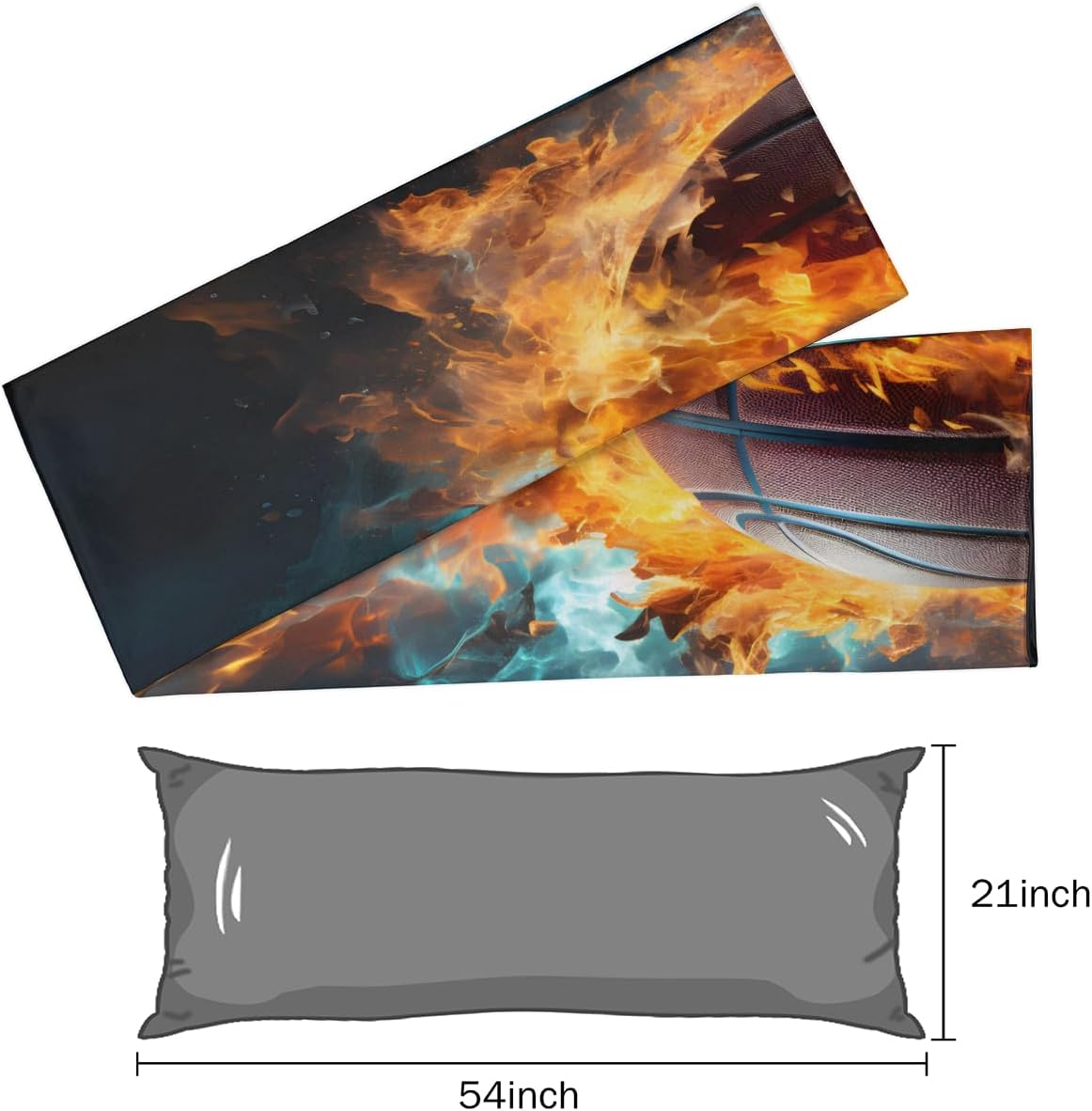 Aglebo Sports Fire Basketball Body Pillow Covers Super Soft Satin Decorative Pillowcase with Hidden Zipper Cooling Breathable Case Rectangl…
