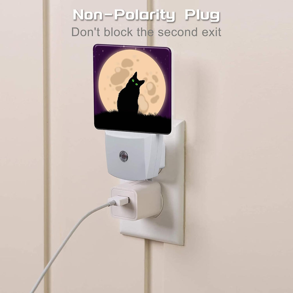 Halloween Spooky Black Cat Night Light Plug into Wall, Cat sit on Moon Dusk to Dawn Night Light,0.5w Energy Saving Sleep Friendly…