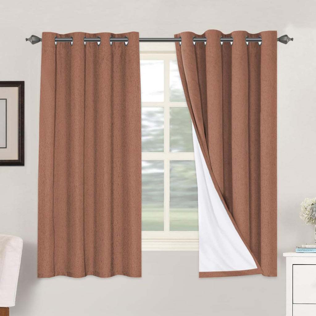 H.VERSAILTEX Linen Blackout Curtains 63 Inches Long 100% Blackout Thermal Insulated Textured Linen Look Curtain Draperies Anti-Rust…