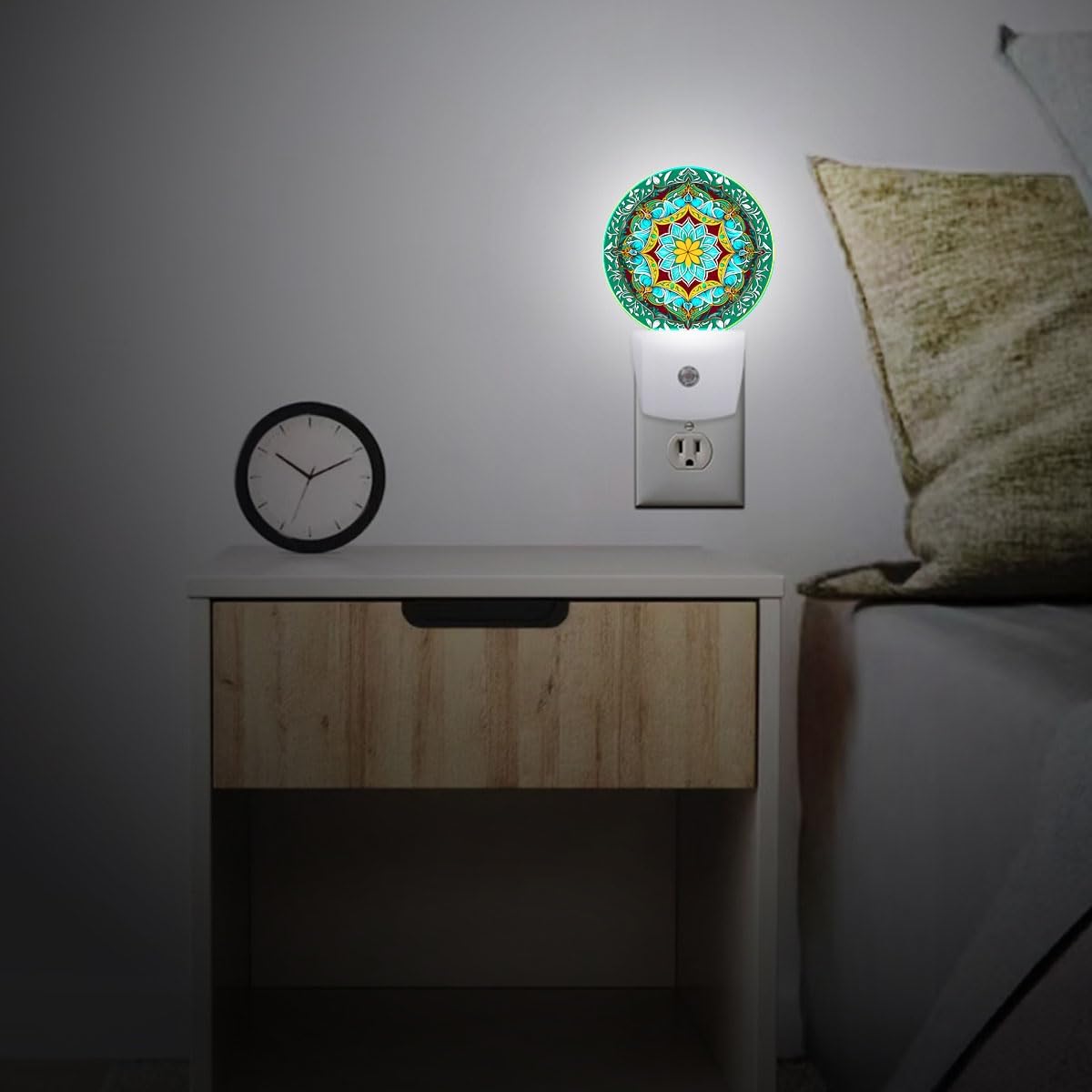 Mandala Flower Plug in Night Light Auto Light Round Lamps Energy Saving Gift for Women Men Friends