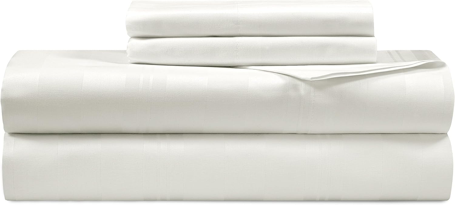 Royalelinens ROYALE LINENS 300 Thread Count 100% Long Staple Combed Cotton Striped Sheet Set - 4 Piece Full Bed Sheets - 1 Fitted, 1 Flat,…