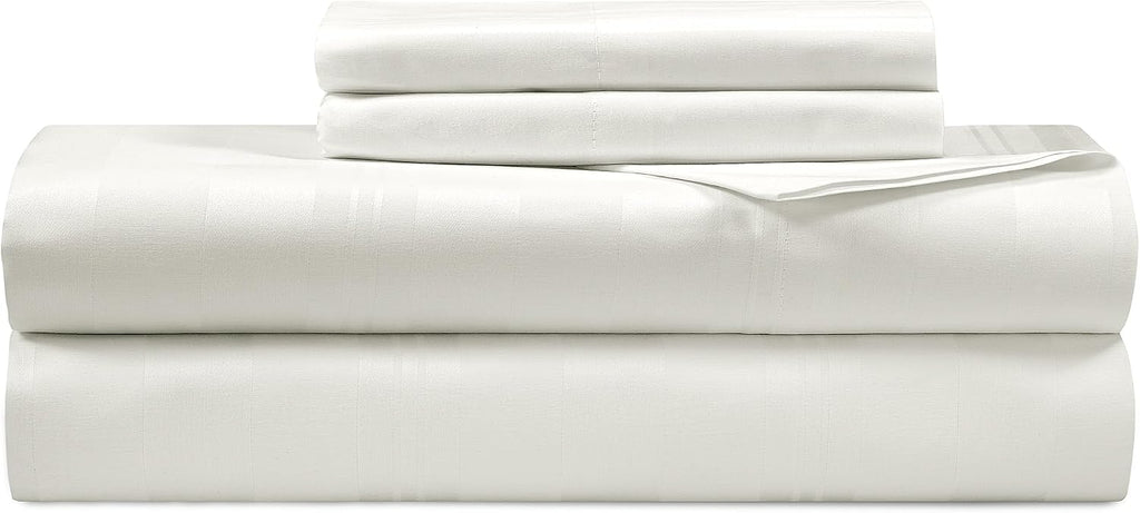 Royalelinens ROYALE LINENS 300 Thread Count 100% Long Staple Combed Cotton Striped Sheet Set - 4 Piece King Bed Sheets - 1 Fitted, 1 Flat &…