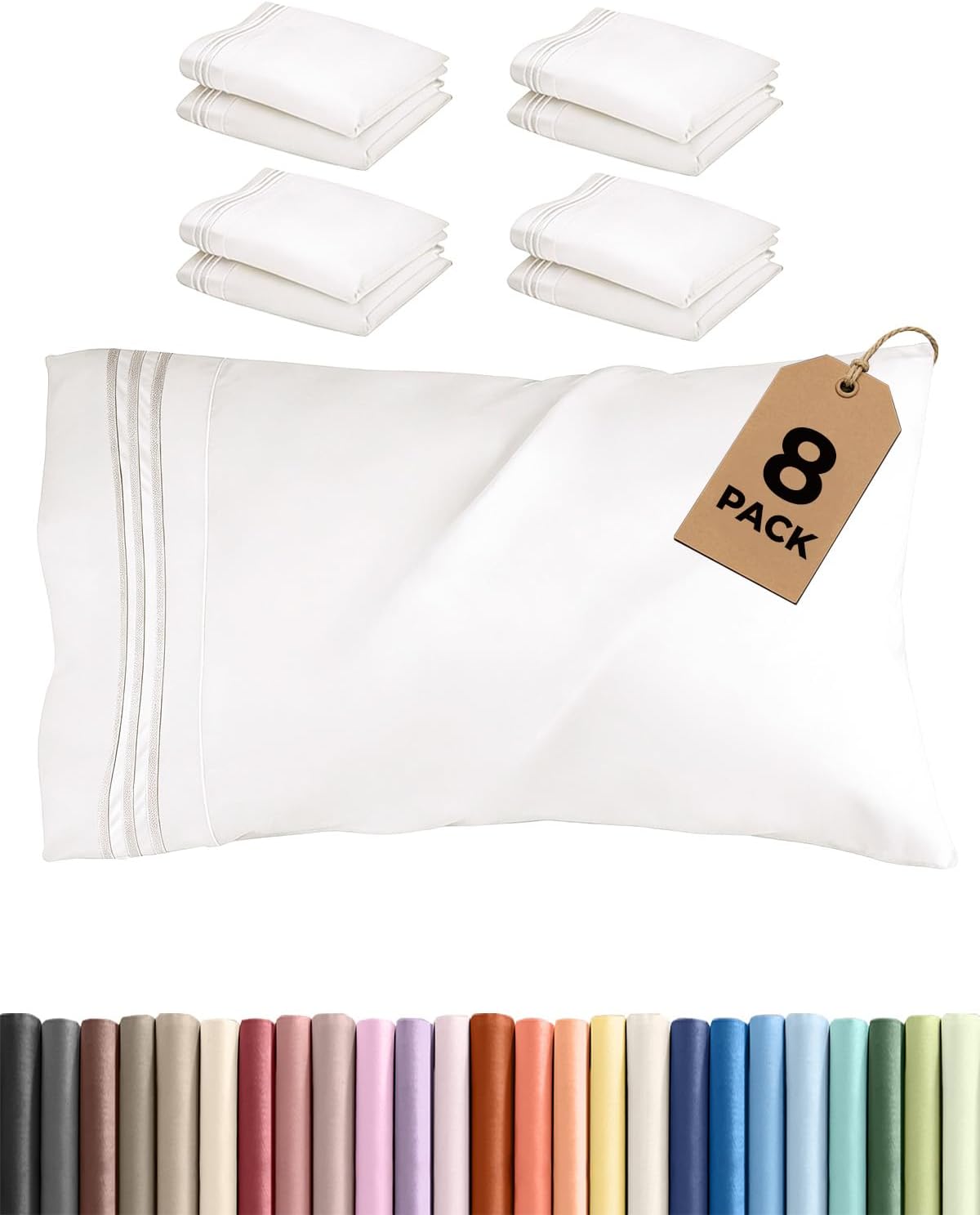Queen Pillow Cases Set of 8 - Ultra Soft Hotel Quality Pillowcase Covers - Comfy & Wrinkle Free - Shrink, Stain and Fade Resistant…