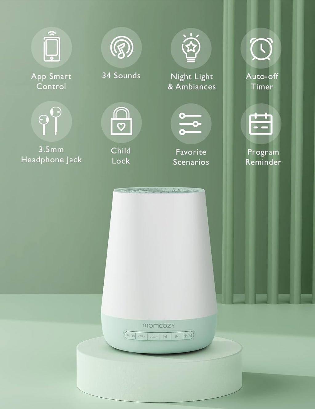 Baby Sound Machine, Momcozy White Noise Machine for Baby Sleeping with Night Light, Toddler Sleep Trainer with 34 Soothing Sounds, Timer…