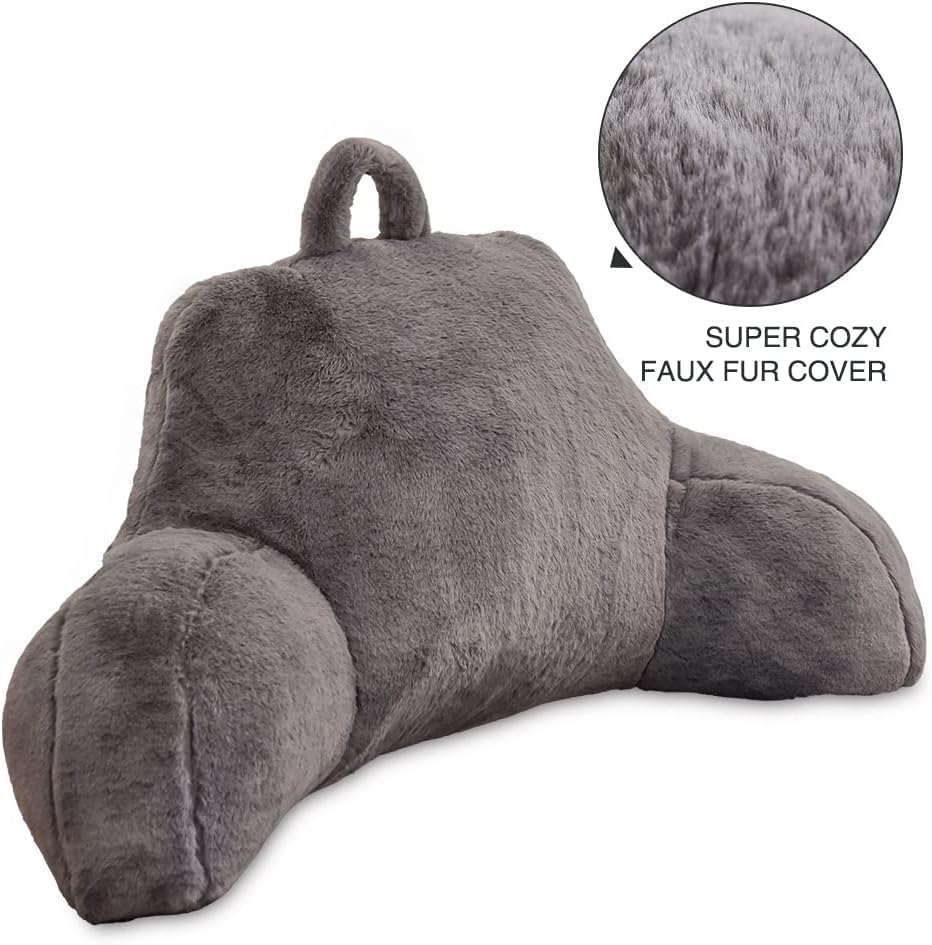Btargot Extra Large Reading Pillow Bed Wedge Large Adult Backrest Lounge Cushion with Arms | Back Support for Sitting Up in Bed Gray 18.5 i…