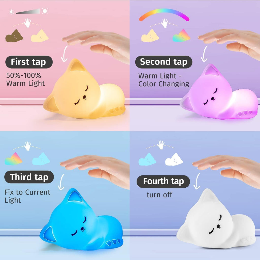 Night Light for Kids,16 Colors Cat Lamp Cute Lamp, Dimmable Baby Night Lights for Nursery, Silicone Rechargeable Nightlight for Kids…