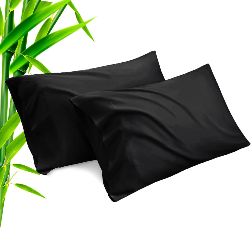 TELUS Black Pillow Cases Standard Size 2 Pack, Bamboo Rayon Cooling Pillowcases with Envelope Closure, Cool Breathable Pillow Case for…