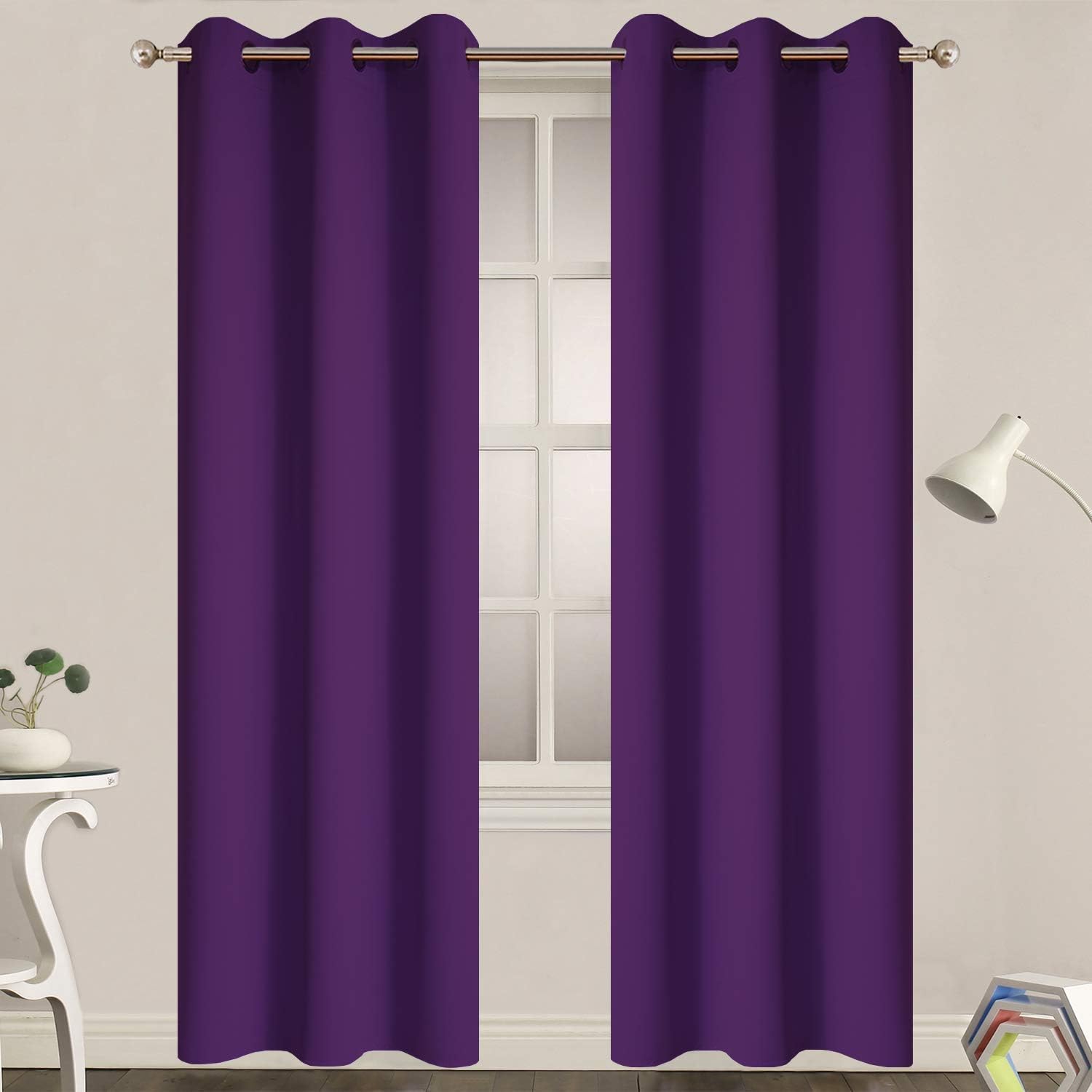 Yakamok Blackout Curtains for Bedroom, Thermal Insulated Blackout Grommet Top Drapes for Living Room, Purple,38x84 Inch, 2 Panels
