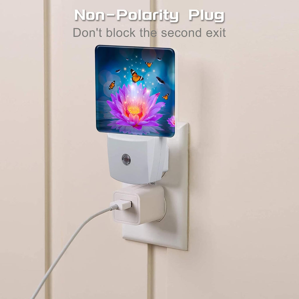 Purple Lotus Flowers Butterflies Night Light for Kids, Glowing Lotus Butterfly Night Light Plug in with Dusk to Dawn Sensor,0.5w Energy…