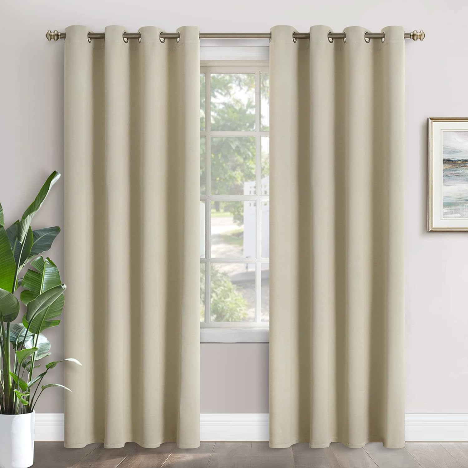 YoungsTex Beige Blackout Curtains for Bedroom - Thermal Insulated with Grommet Room Darkening Drapes for Living Room Divider, 2 Panels, 52…