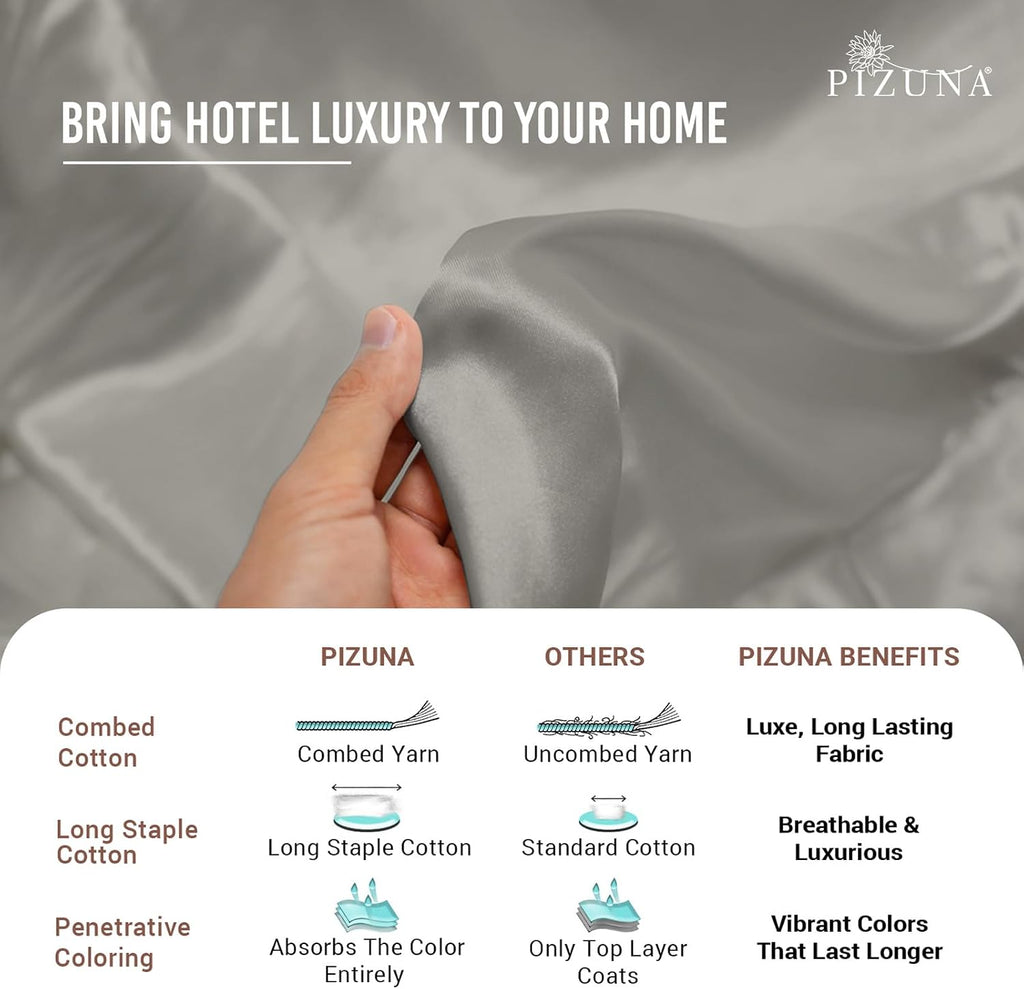 Pizuna Pure 100% Cotton Pillow Shams Queen Size Set of 2 Ash Grey, Luxurious 400 Thread Count Long Staple Cotton Sateen with Envelope Closu…