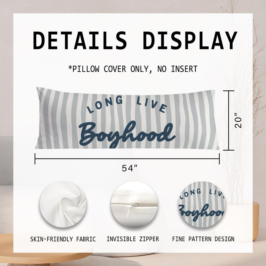Long Live Boyhood 20x54 Body Pillow Cover for Boys Room Nursery, Boy Nursery Decor, Kids Playroom Decor, Trendy Retro Blue Boyhood…