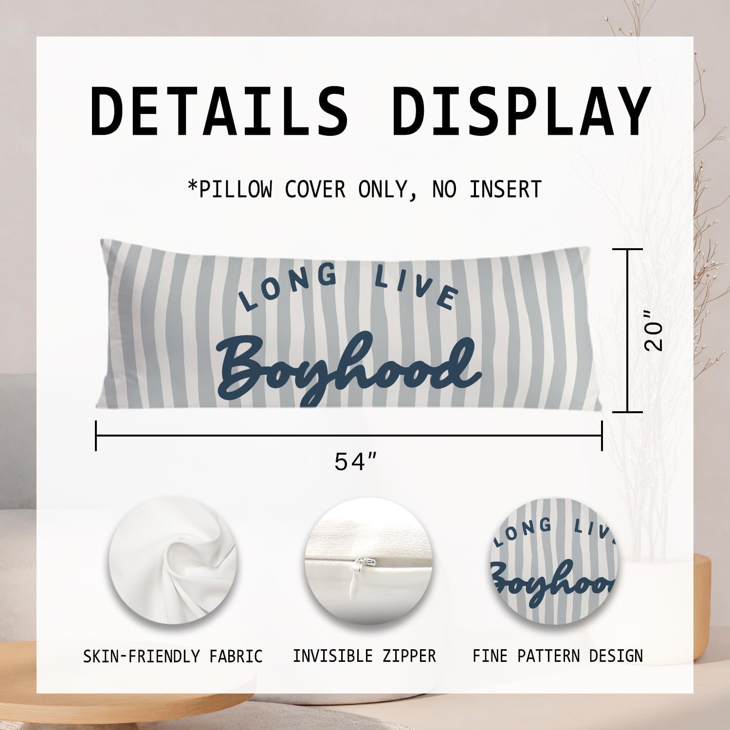 Long Live Boyhood 20x54 Body Pillow Cover for Boys Room Nursery, Boy Nursery Decor, Kids Playroom Decor, Trendy Retro Blue Boyhood…