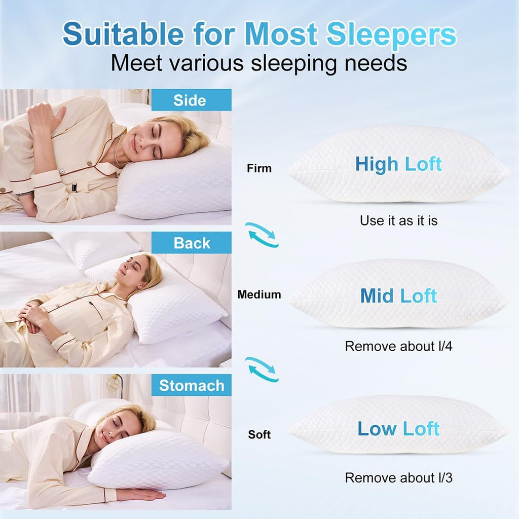 NTCOCO Cooling Bed Pillows King Size for Sleeping Shredded Memory Foam Bed Pillows Adjustable Gel for Side Stomach Back Sleepers Washable…