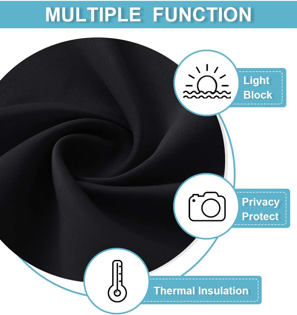 RYB HOME Bedroom Blackout Curtains - Black Curtains Solar Light Block Insulated Drapes Energy Saving for Bedroom Dining Living Room, 42 x…