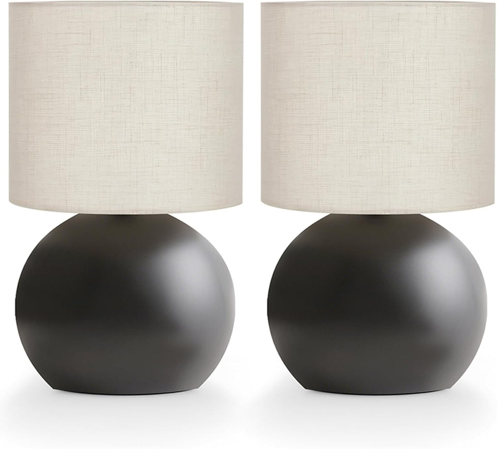 Modern Small Table Lamp Set of 2, Minimalist Metal Nightstand Bedside Lamps with One-Button Inline Switch, 10.4 Inch Desk Light for…