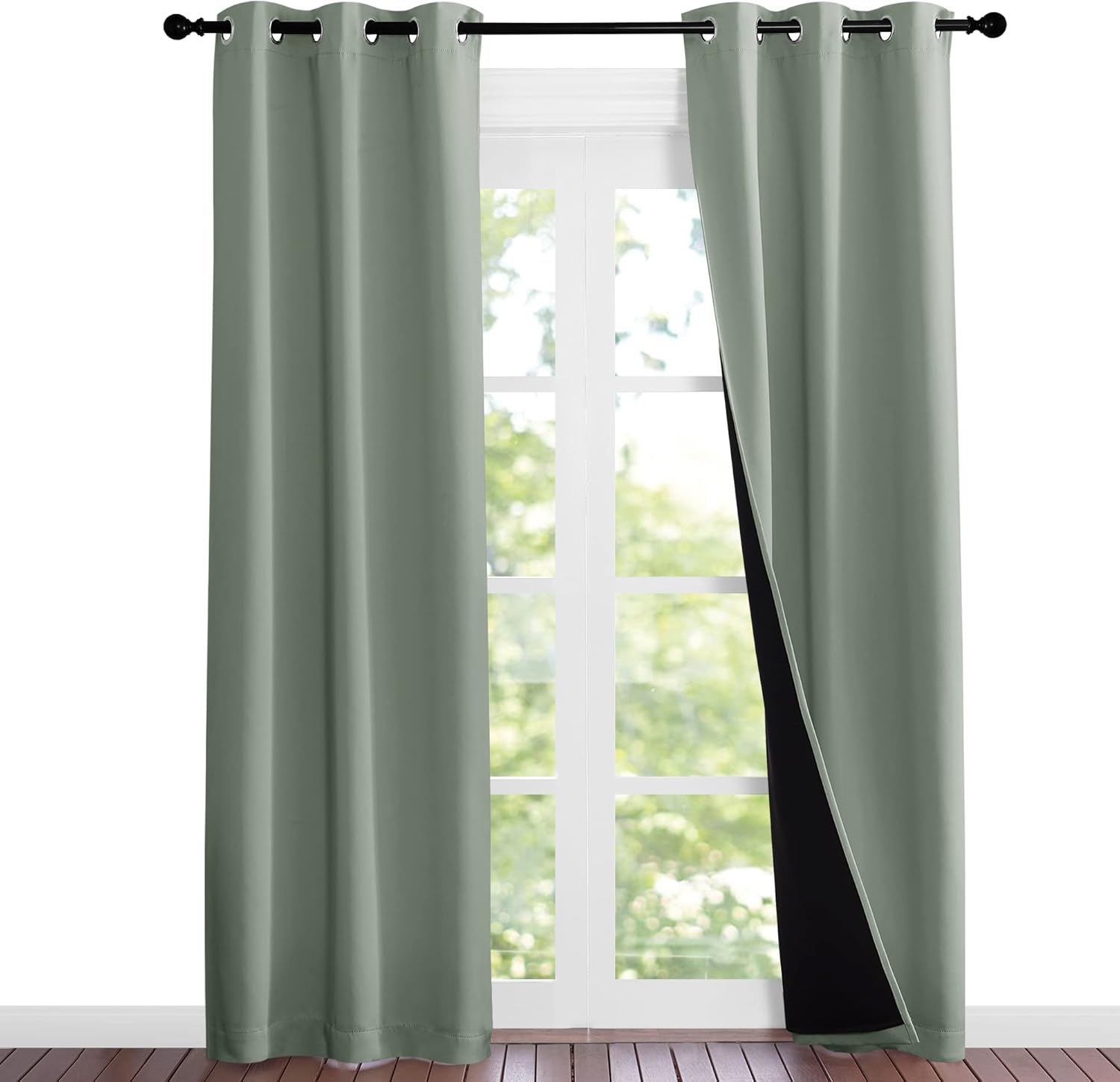 Nicetown Greyish Green Blackout Curtains 84 inches Long, Full Light Blocking Drapes with Black Liner for Nursery, Noise Reducing Thermal In…