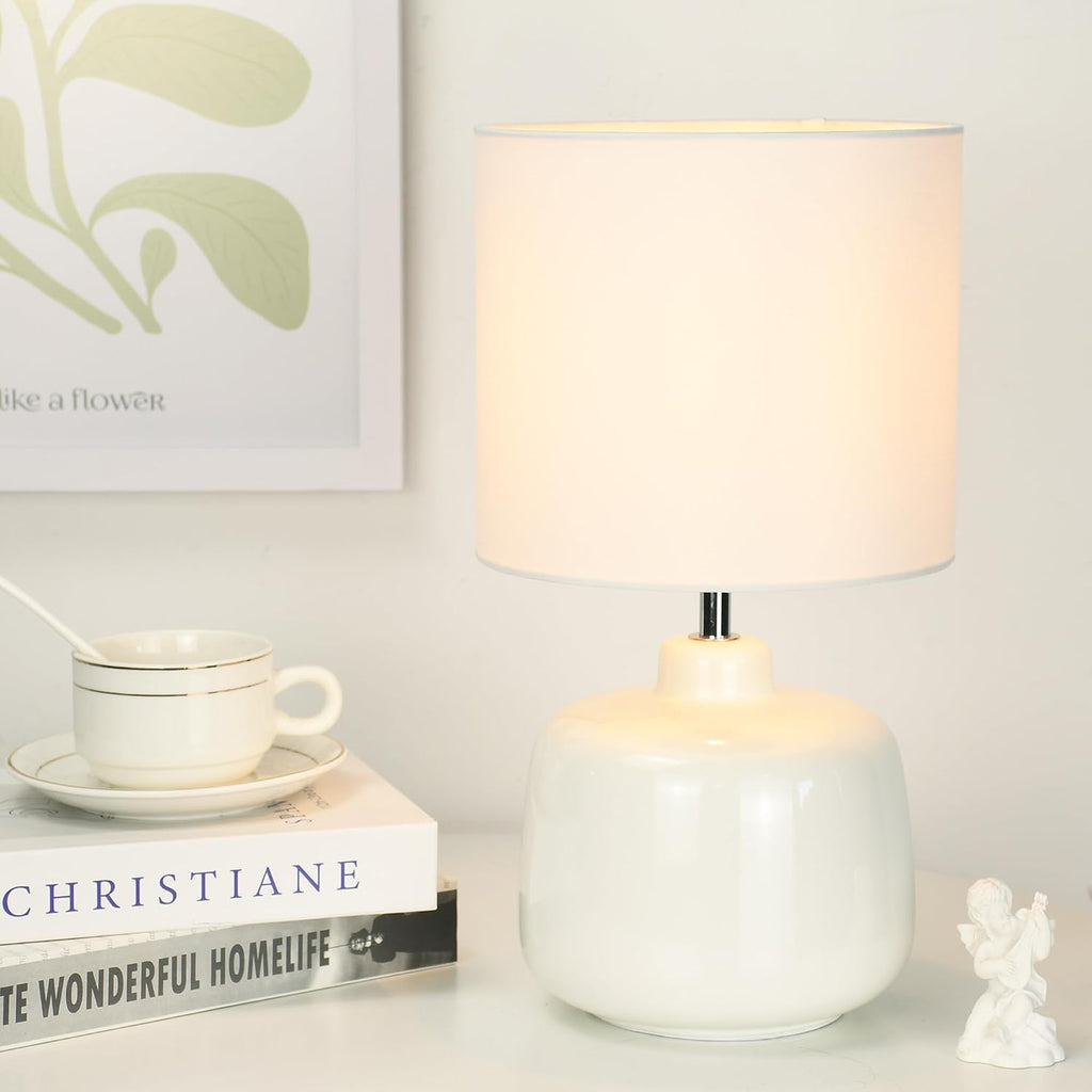 Oslo Small Ceramic Table Lamp for Living Room and Bedroom, Modern Kids Night Table Lamp, Φ7.09×H13.39IN, Bulb Excluded, Off White
