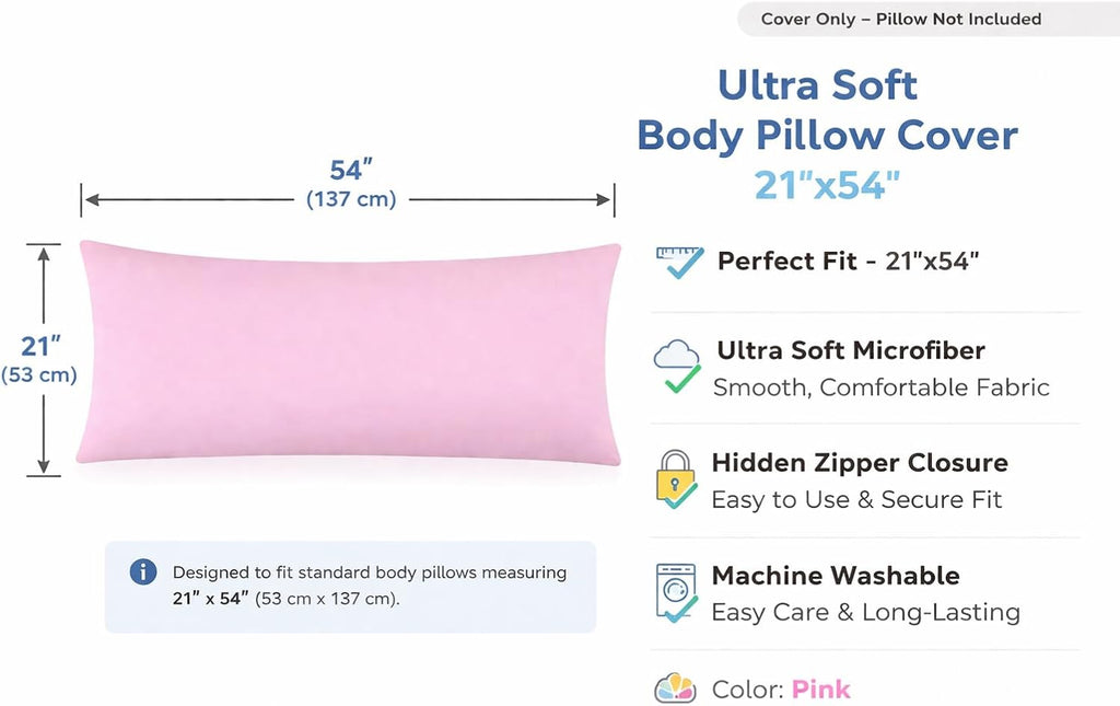 EVOLIVE Body Pillow Cover 21"x54", Ultra Soft Microfiber Pillowcase with Hidden Zipper, Breathable, Machine Washable, for Pregnancy &…
