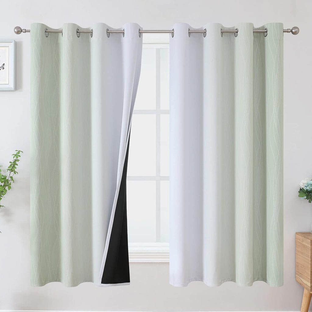 Estelartextiler Estelar Textiler Sage Green and Greyish White Blackout Curtains 63 Inch Length 2 Panels Set, Room Darkening Grommet Ombre C…