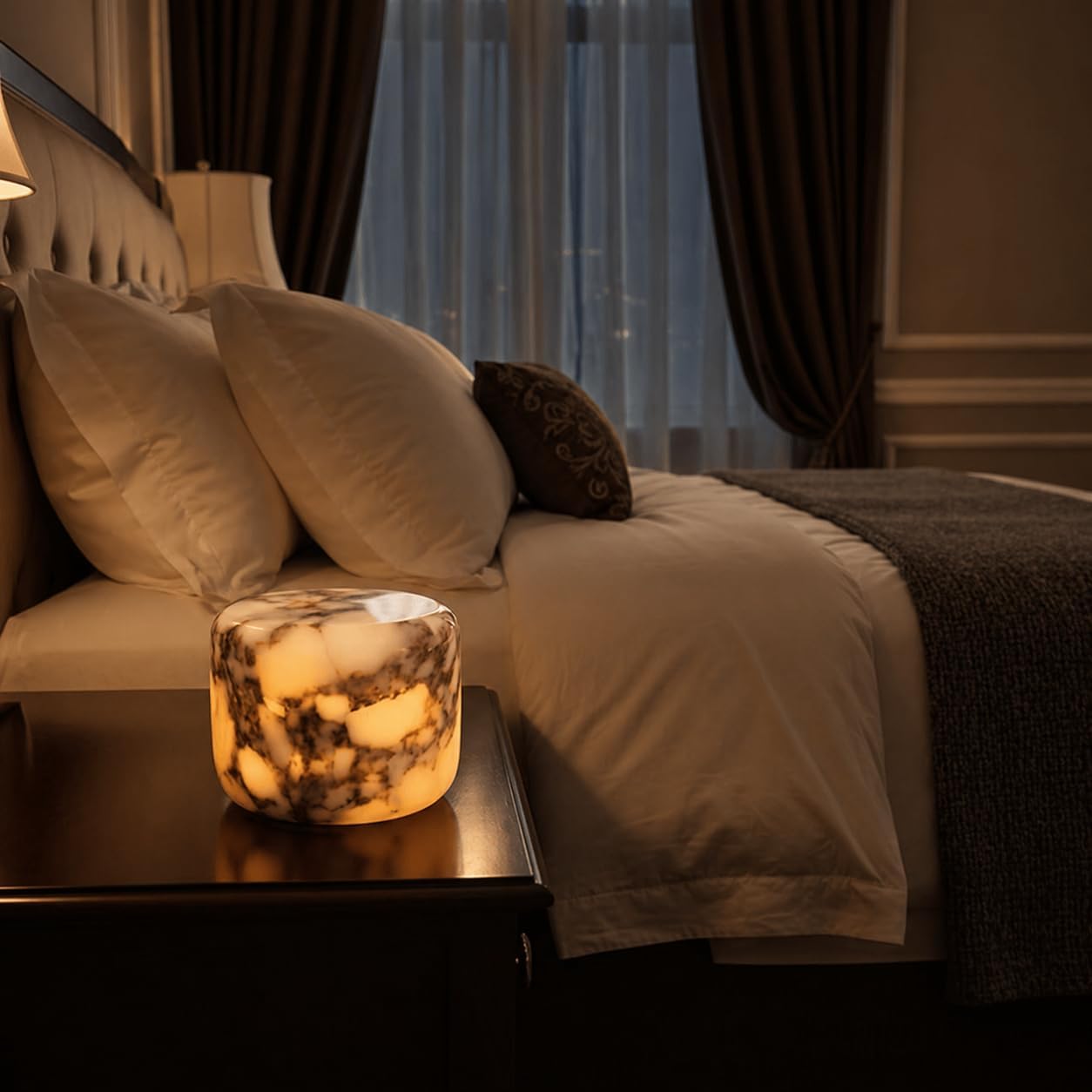 100% Marble Touch Pat Lamp, Unique Natural Stone Small Night Table Lamp, Type-C Rechargeable 3-Way Dimmable Bedside Lamp, Warm Ambient…