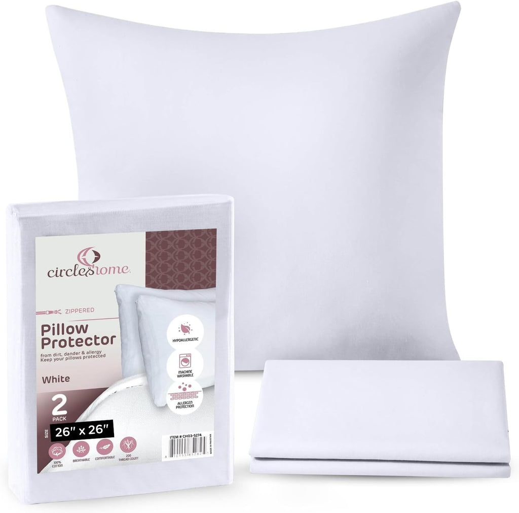 CIRCLESHOME European Pillow Protectors - 100% Cotton Breathable Pillowcases - 26 X 26 Square Pillowcases - Protects Pillows from Dirt…