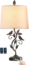 27" Touch Farmhouse Table Lamps for Living Room with 3-Way Dimmable 2 USB Ports, Vintage Rustic Iron Leaf Nightstand Lamp for Bedroom…