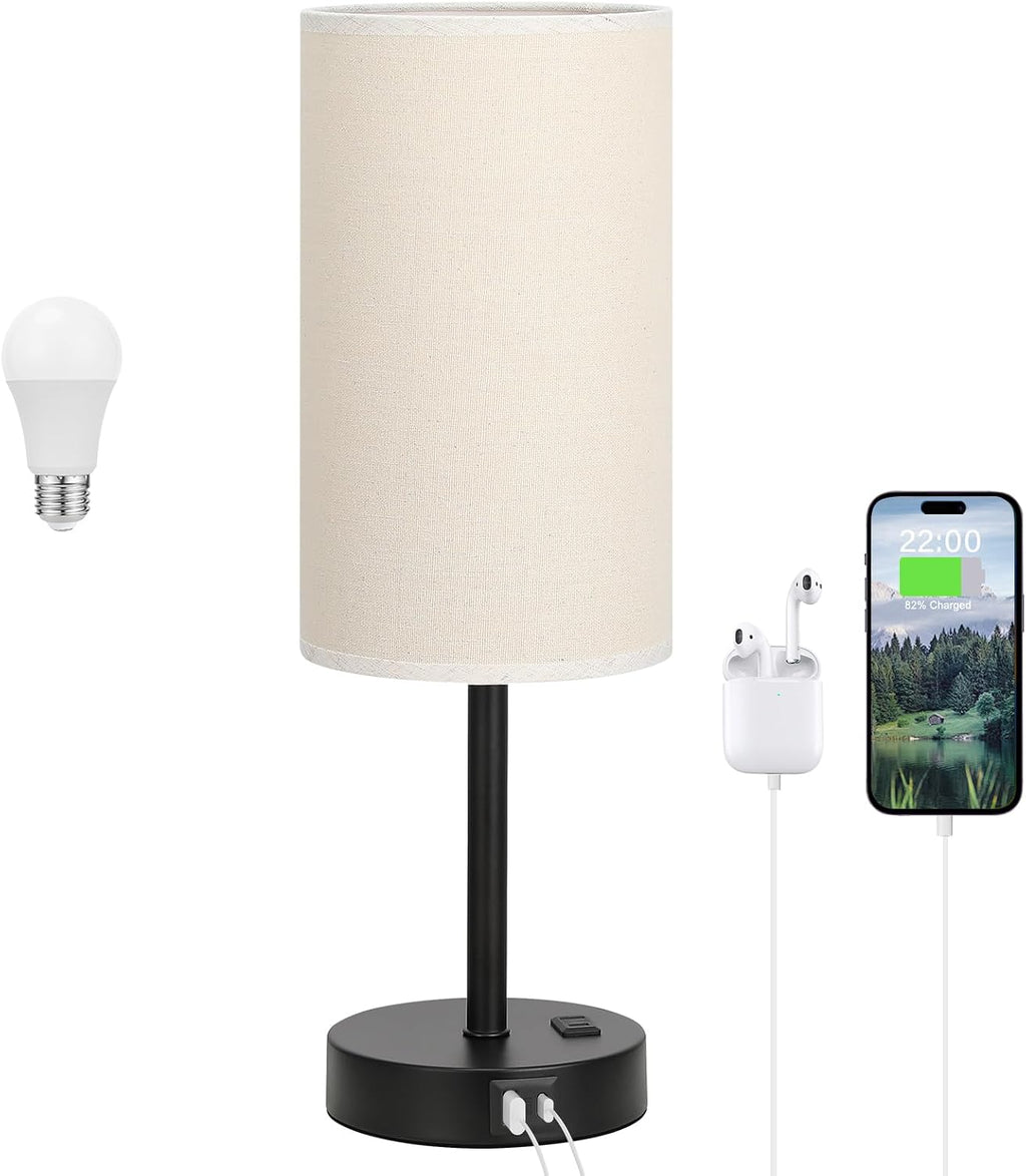 Dicoool Tall Touch Bedside Table Lamp with USB - 3 Way Dimmable Black Lamps for Bedroom Nightstand, Desk Lamp with Black Charging Station…