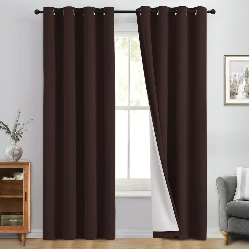 Yakamok 100% Blackout Curtain Panels 84 inches Cold and Light Blocking Drapes for Nursery, 2 Thick Layers Thermal Insulated Draperies (2 Pi…