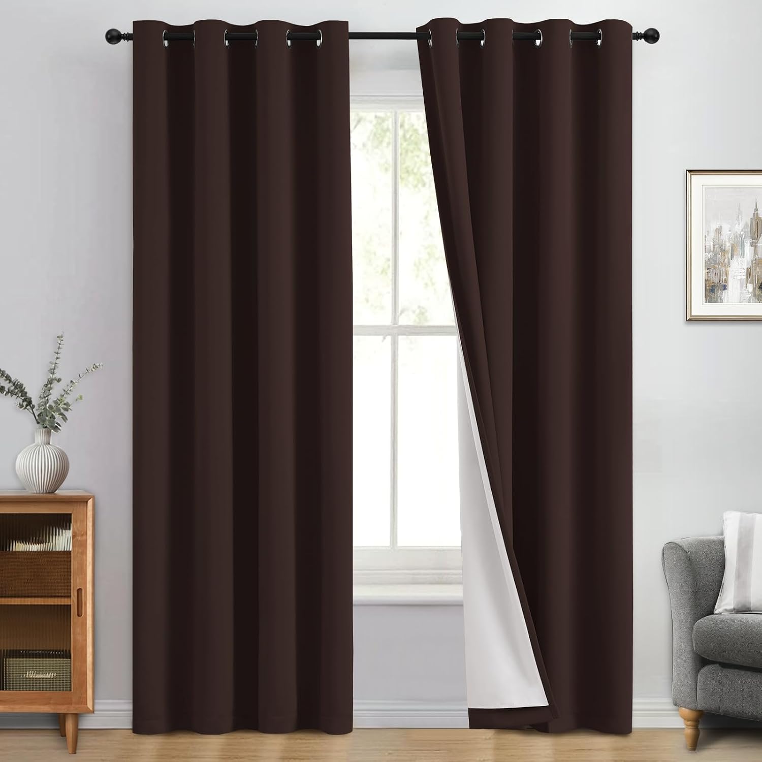 Yakamok 100% Blackout Curtain Panels 84 inches Cold and Light Blocking Drapes for Nursery, 2 Thick Layers Thermal Insulated Draperies (2 Pi…