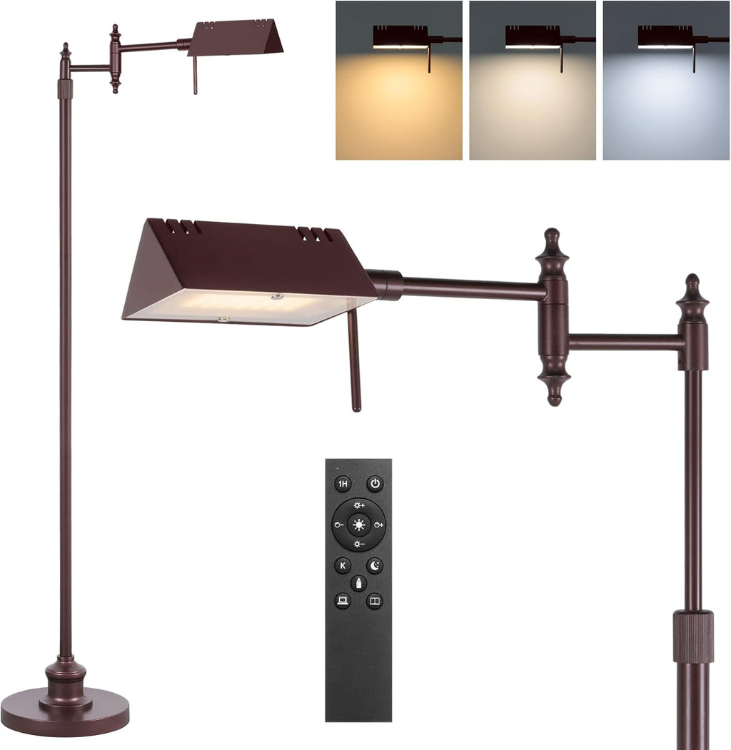 Dimmable Pharmacy Floor Lamp with Remote, 17W LED Reading Floor Lamp with 360°Swing Arm, 3 Color Temperature, Height Adjustable Standing…