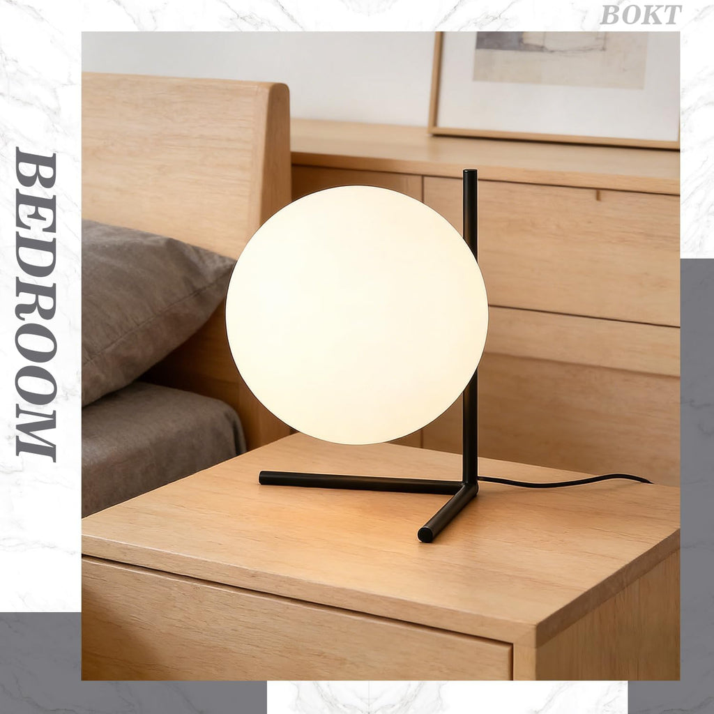 Bokt Modern Mid Century Matte Black Globe Table Lamp Post Modern Mini White Glass Desk Lamp Industrial Farmhouse Nightstand Bedside Lamp Li…