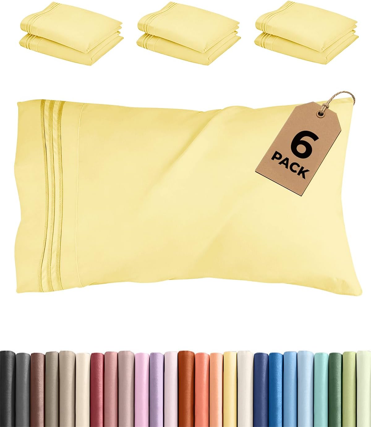 Standard Pillow Cases Set of 6 - Ultra Soft Hotel Quality Pillowcase Covers - Comfy, Cozy & Wrinkle Free - Shrink, Stain & Fade Resistant…
