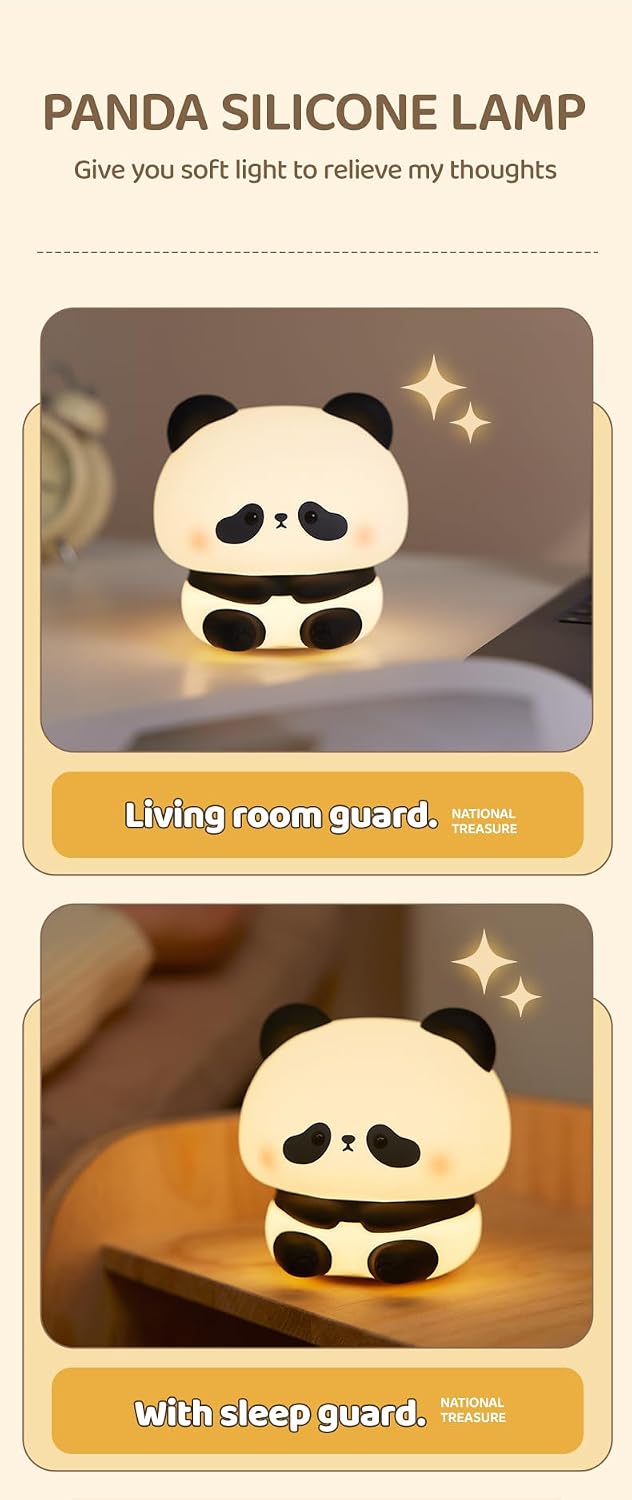 Atsuinightlight ATSUI Cute Panda Night Light, LED Squishy Novelty Animal Night Lamp, Food Grade Silicone, 3 Level Dimmable Rechargeable Nur…