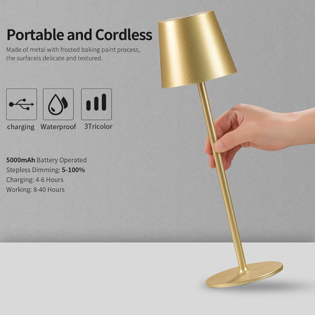 BGFHome 2 Pack Cordless Table Lamp LED Desk Lamps, 5000mAh Battery Operated, Rechargeable Touch Night Light, 3 Color Stepless Dimming Up…