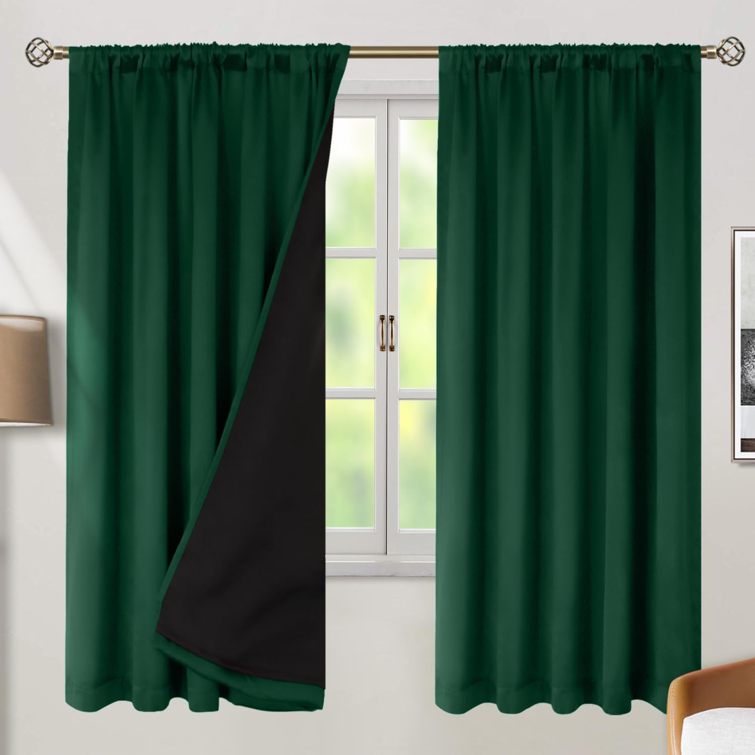 BGment 100% Thermal Insulated Blackout Curtains 72 Inches Long with Liner, Rod Pocket and Back Tab Double Layer Noise Reduce Room…