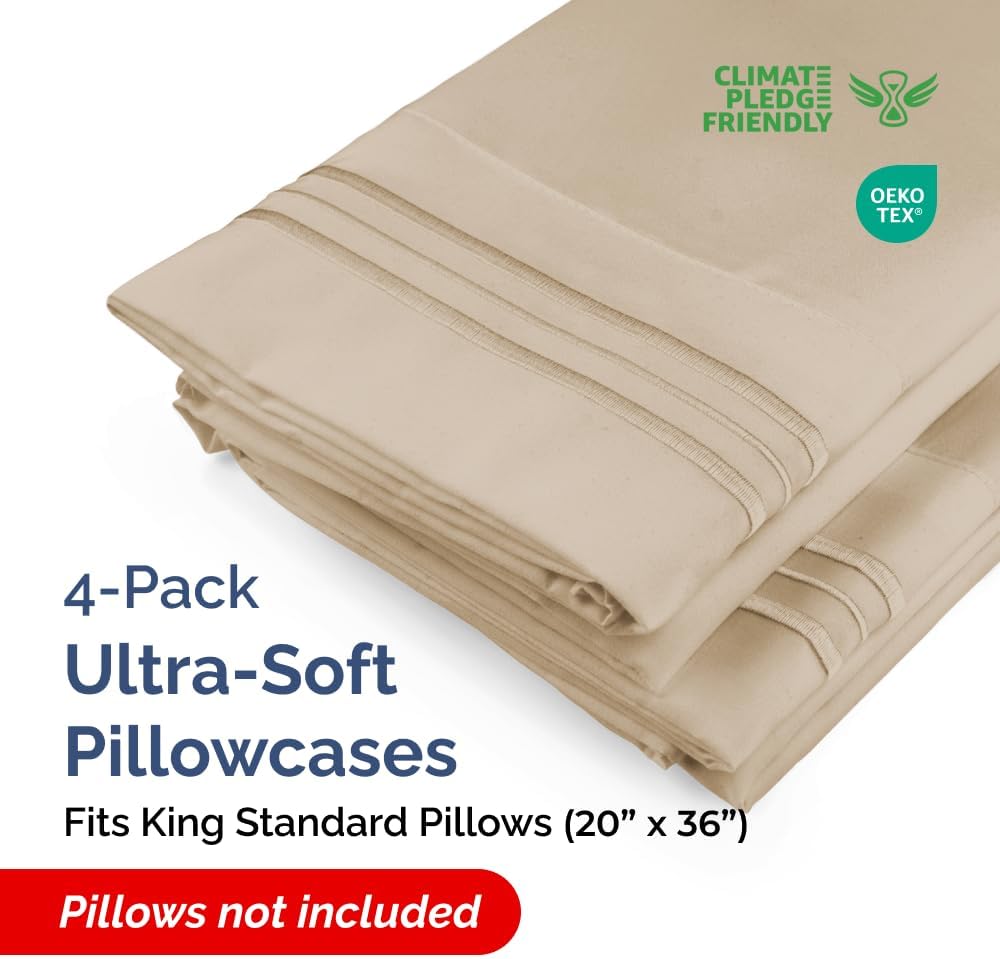 King Standard Pillow Cases Set of 4 - Soft Hotel Quality Pillowcase Covers - Comfy Bedding for Women, Men, Kids & Teens - Machine…