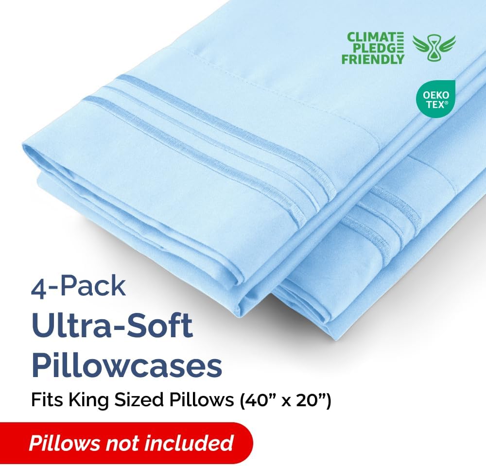 King Pillow Cases Set of 4 - Ultra Soft Hotel Quality Pillowcase Covers - Comfy, Cozy & Wrinkle Free - Shrinkage, Stain & Fade Resistant…