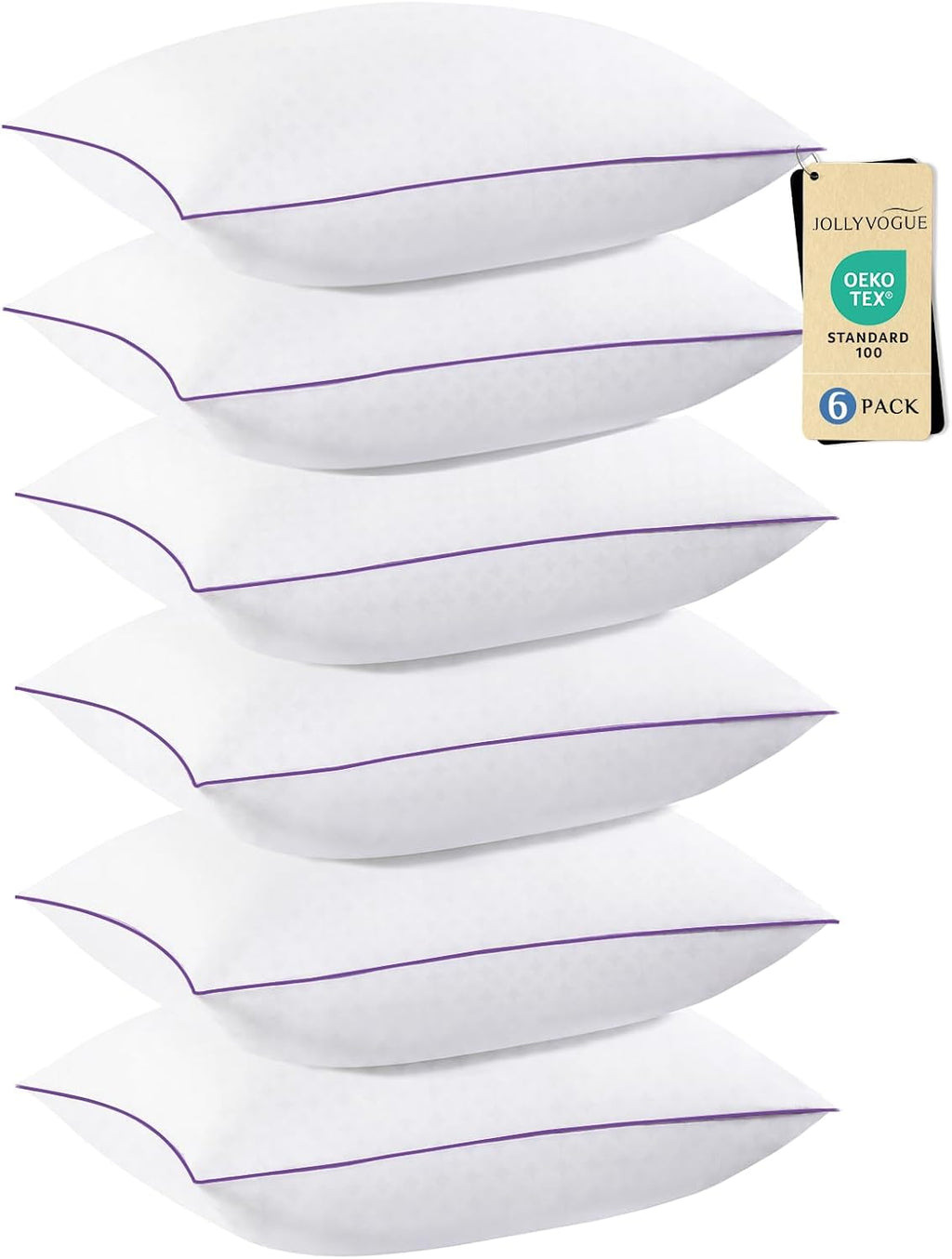 Jollyvogue Pillows Queen Size Set of 6, Washable Supportive 6 Pack Bed Pillows with Super Soft Down Alternative Fill, Luxury Fluffy Hotel Q…
