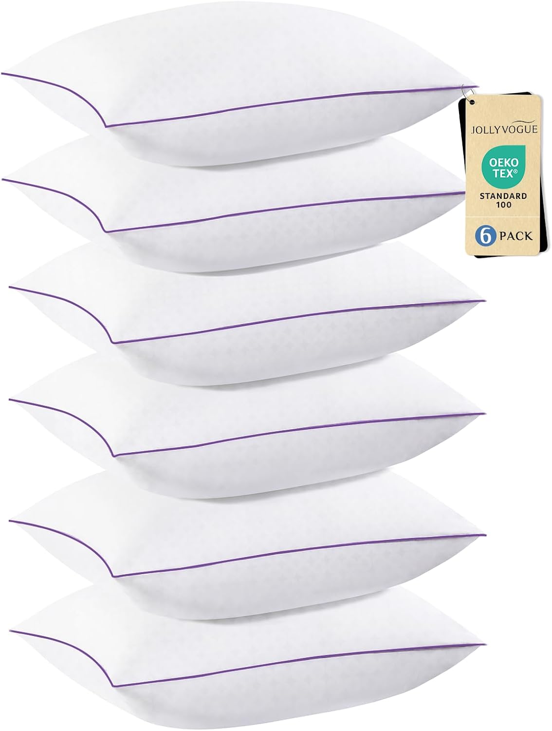 Jollyvogue Pillows Queen Size Set of 6, Washable Supportive 6 Pack Bed Pillows with Super Soft Down Alternative Fill, Luxury Fluffy Hotel Q…