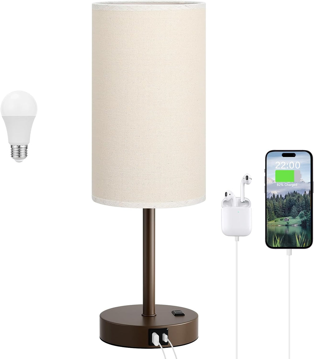 Dicoool Touch Bedside Table Lamp with USB - 3 Way Dimmable Brown Lamp for Bedroom Nightstand, Desk Lamp with Charging Station for Dorm…