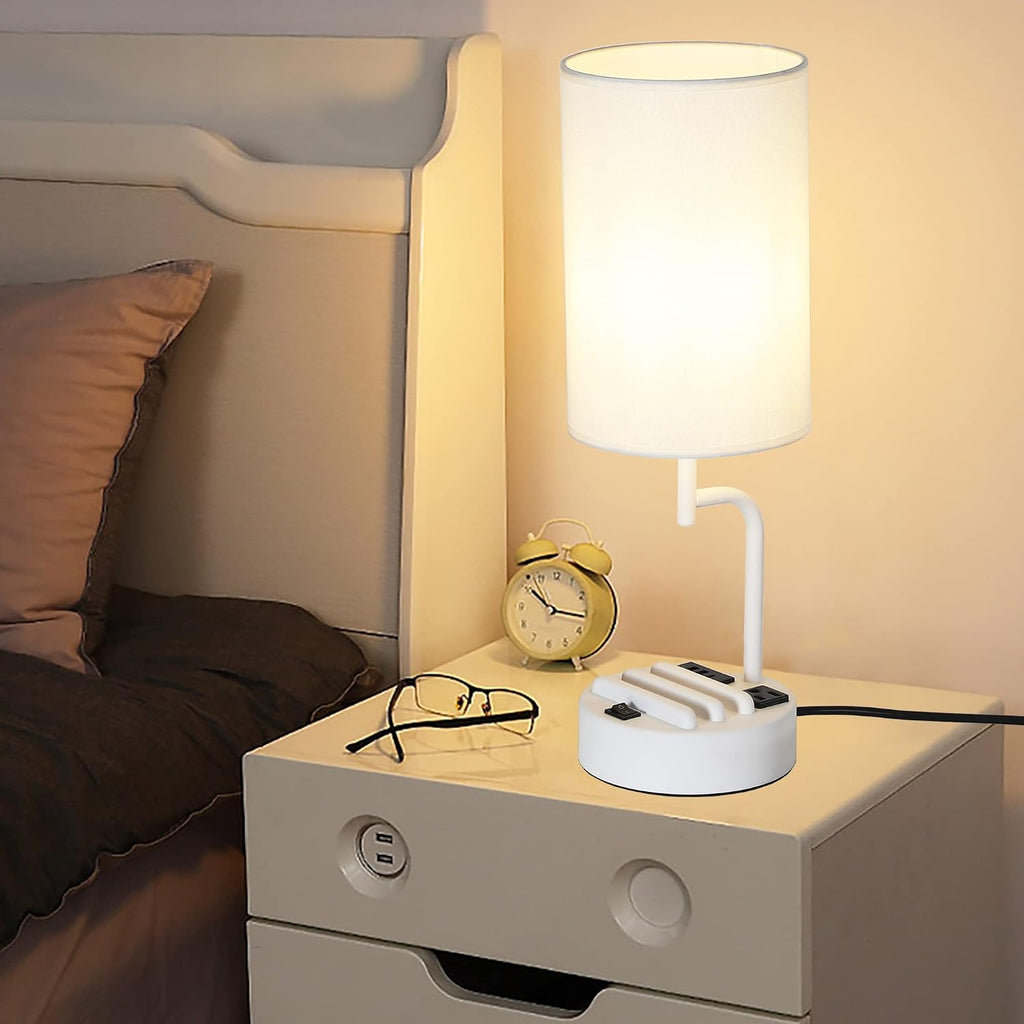 Dreamholder Table Lamp with 3 USB Charging Ports, Modern Desk Lamp with AC Outlet and Phone Stands, Perfect Bedside Lamp for Bedroom…