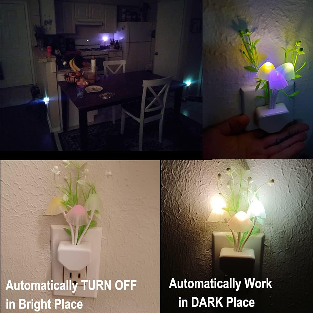 AUSAYE Sensor Led Night Light, Color Changing Plug-in LED Mushroom Light Dream Bed Lamp Cute NightLight Sweet Night Lights for Kids Adults
