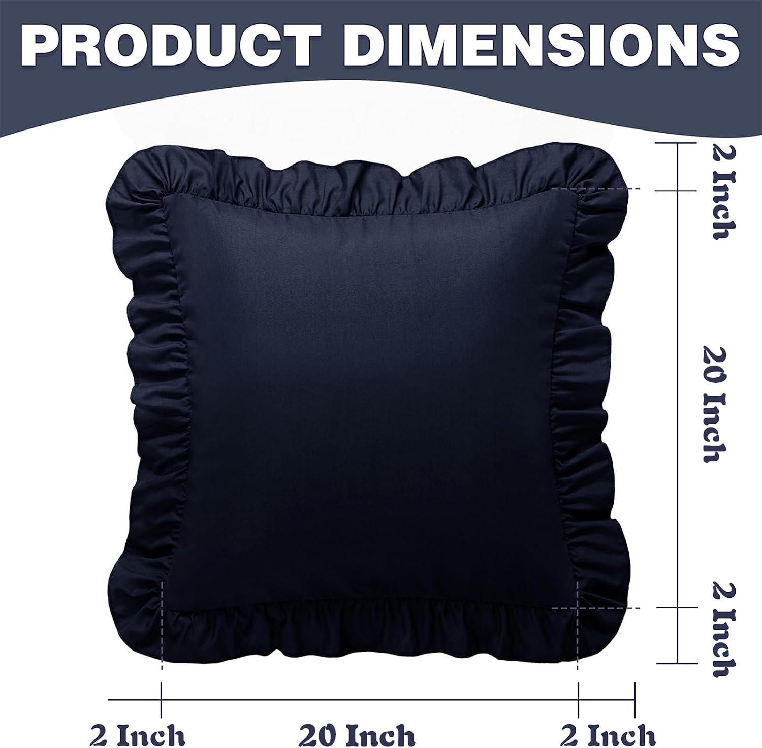 KKJIAF Ruffle Pillow Cases 20x20 Inches, Navy Blue Square Ruffled Pillow Covers Set of 2, Microfiber Wrinkle Resistant Pillow Shams with…
