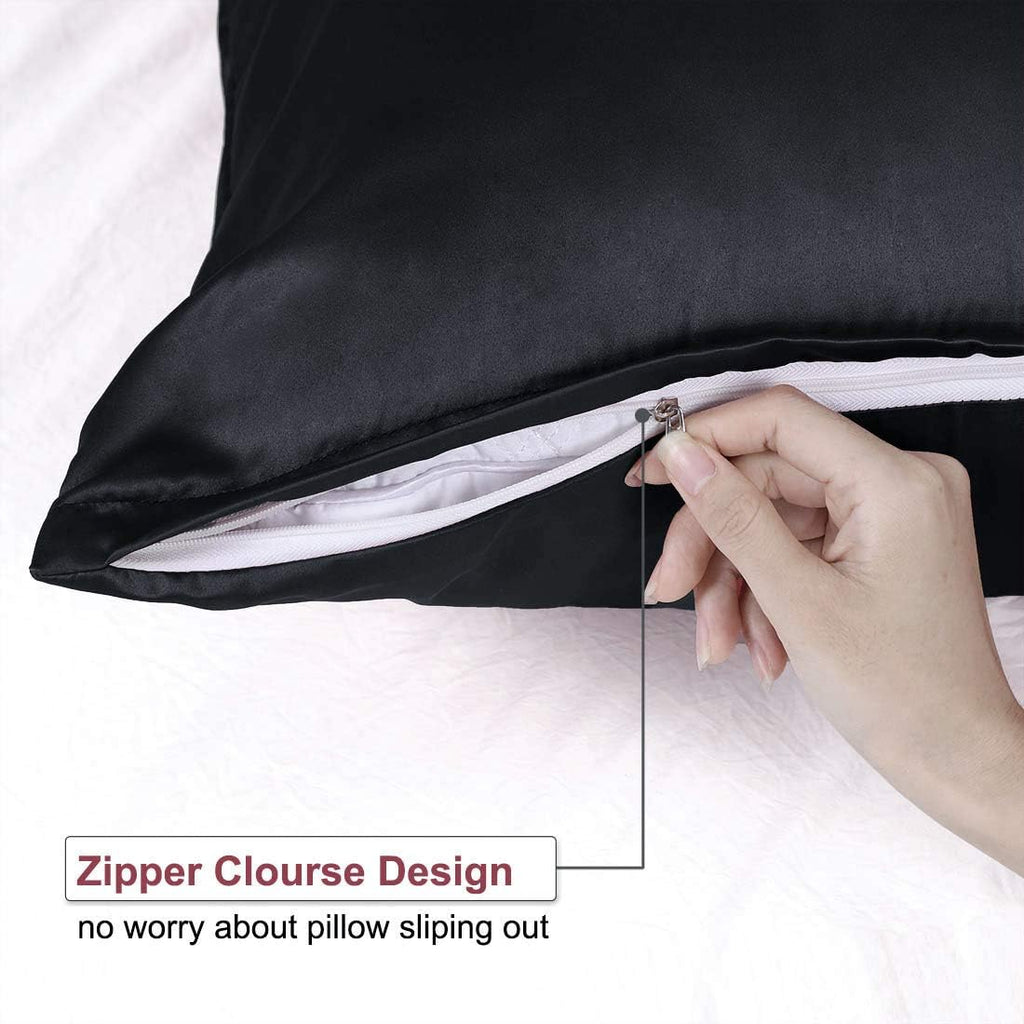 uxcell Travel Satin Pillowcase with Zipper, Super Soft and Luxury, Silky Pillow Cases Covers Set of 2, 14"x20", Black