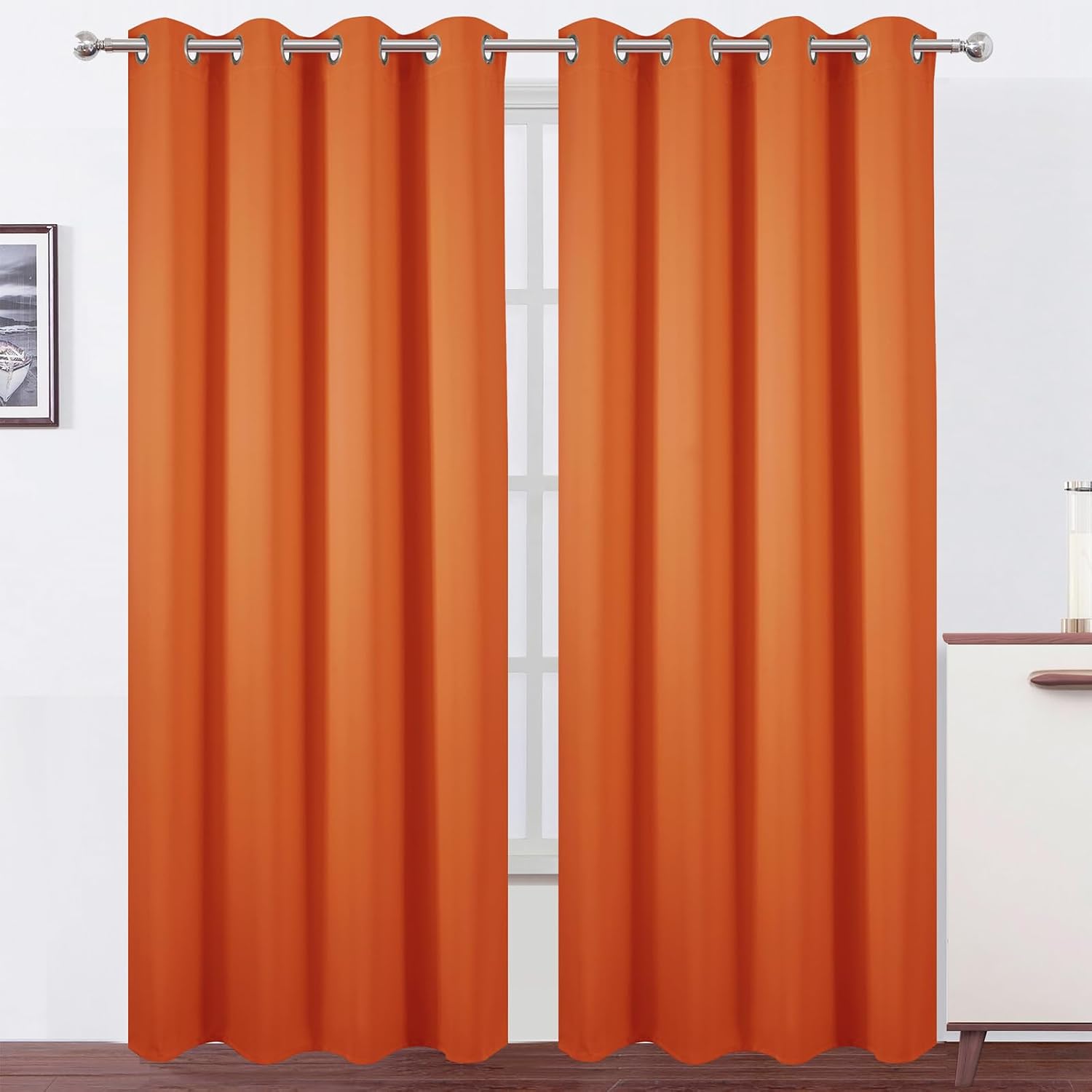 Lemomo Blackout Curtains 52 x 90 Inch Long Orange Curtains Set of 2 Panels Room Darkening Curtains for Bedroom and Living Room 90 Inch silv…